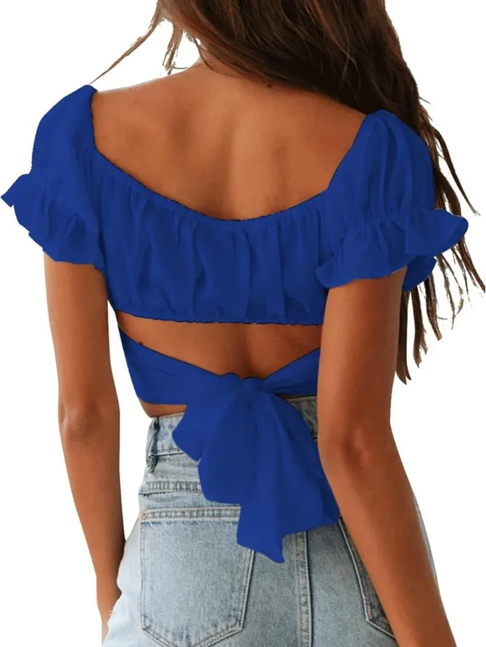 Cute Y2K Puff Sleeve Crop Top | Summer Ruffle Off-Shoulder Blouse with Tie Back